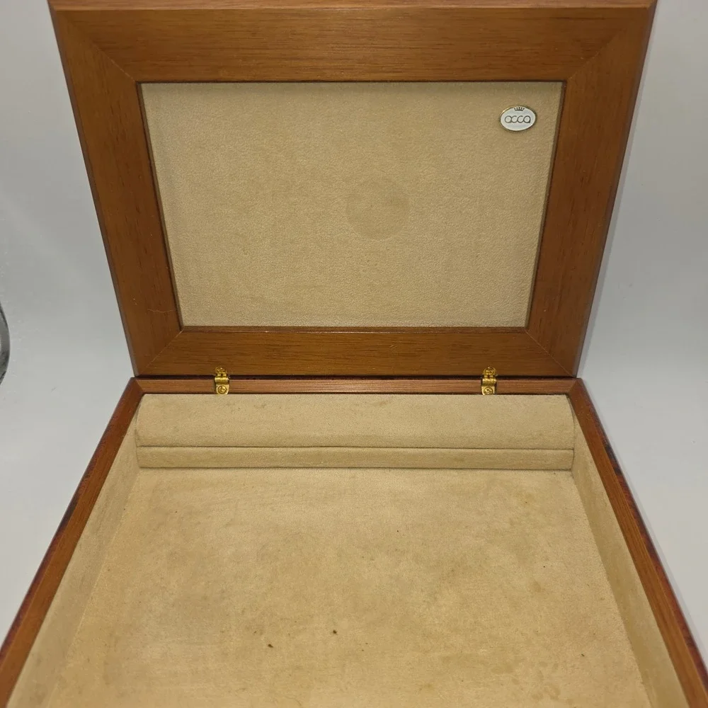 Acca Italy Burl Wood Jewelry Box Castellani Floral Sterling Silver 925 Plate